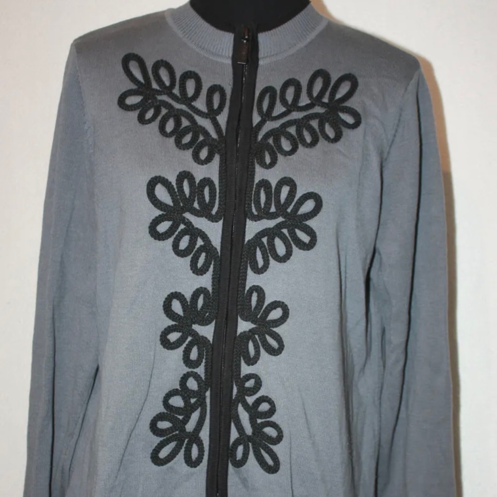 Bob Mackie 🆕 1X with tags Soutache embroidered zipper cardigan
